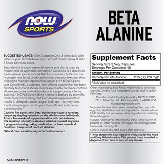 Foto 2 | Beta-alanina Supplement Now Sports Nutrition 750 Mg 120 Cápsulas - Venta Internacional.