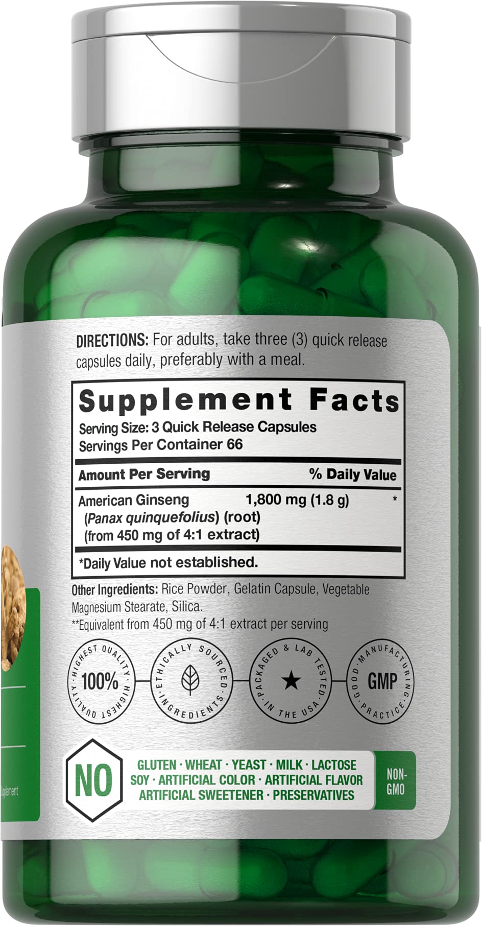 Foto 3 pulgar | Suplemento Horbäach, Cápsulas De Ginseng Americano, 1800 Mg, 200 Unidades - Venta Internacional.