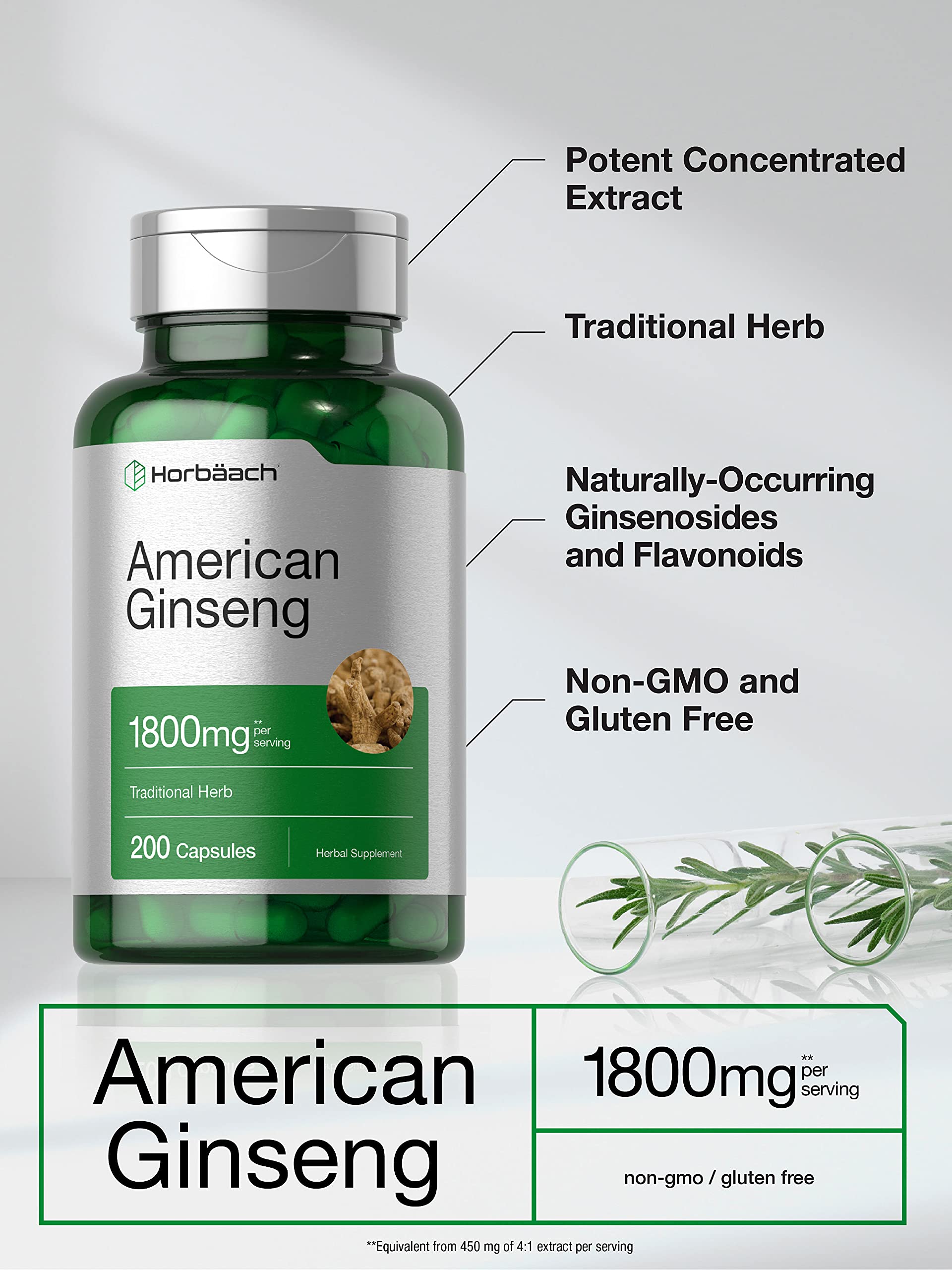 Foto 4 pulgar | Suplemento Horbäach, Cápsulas De Ginseng Americano, 1800 Mg, 200 Unidades - Venta Internacional.