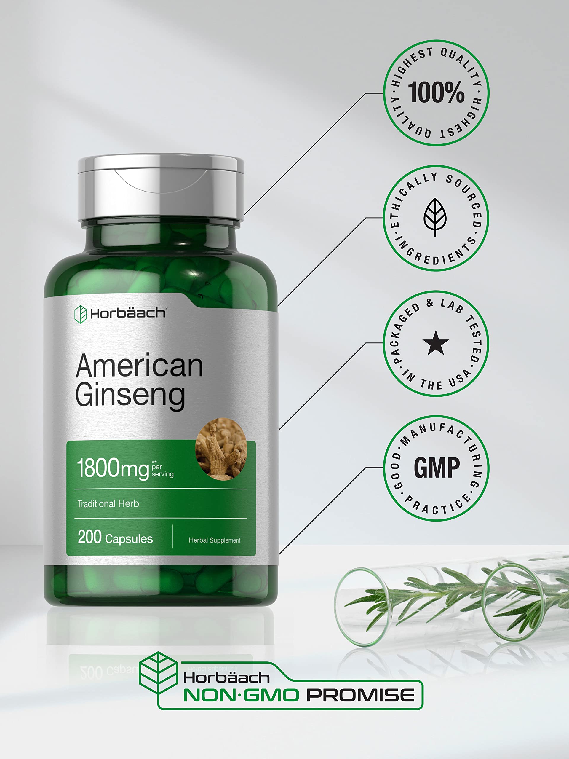 Foto 6 pulgar | Suplemento Horbäach, Cápsulas De Ginseng Americano, 1800 Mg, 200 Unidades - Venta Internacional.