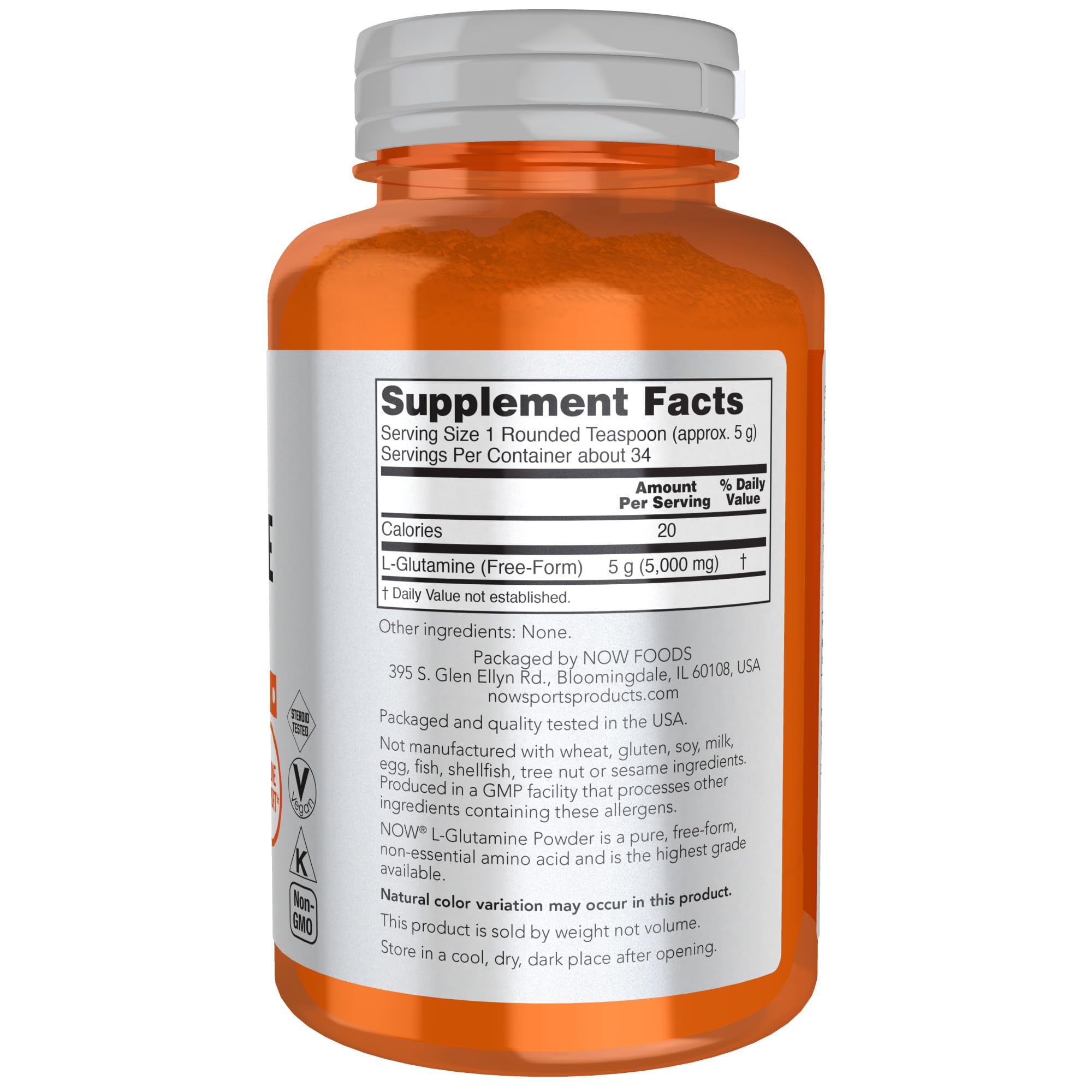 Foto 3 pulgar | Suplemento Now Foods L-glutamina En Polvo Puro, 180 Ml - Venta Internacional.