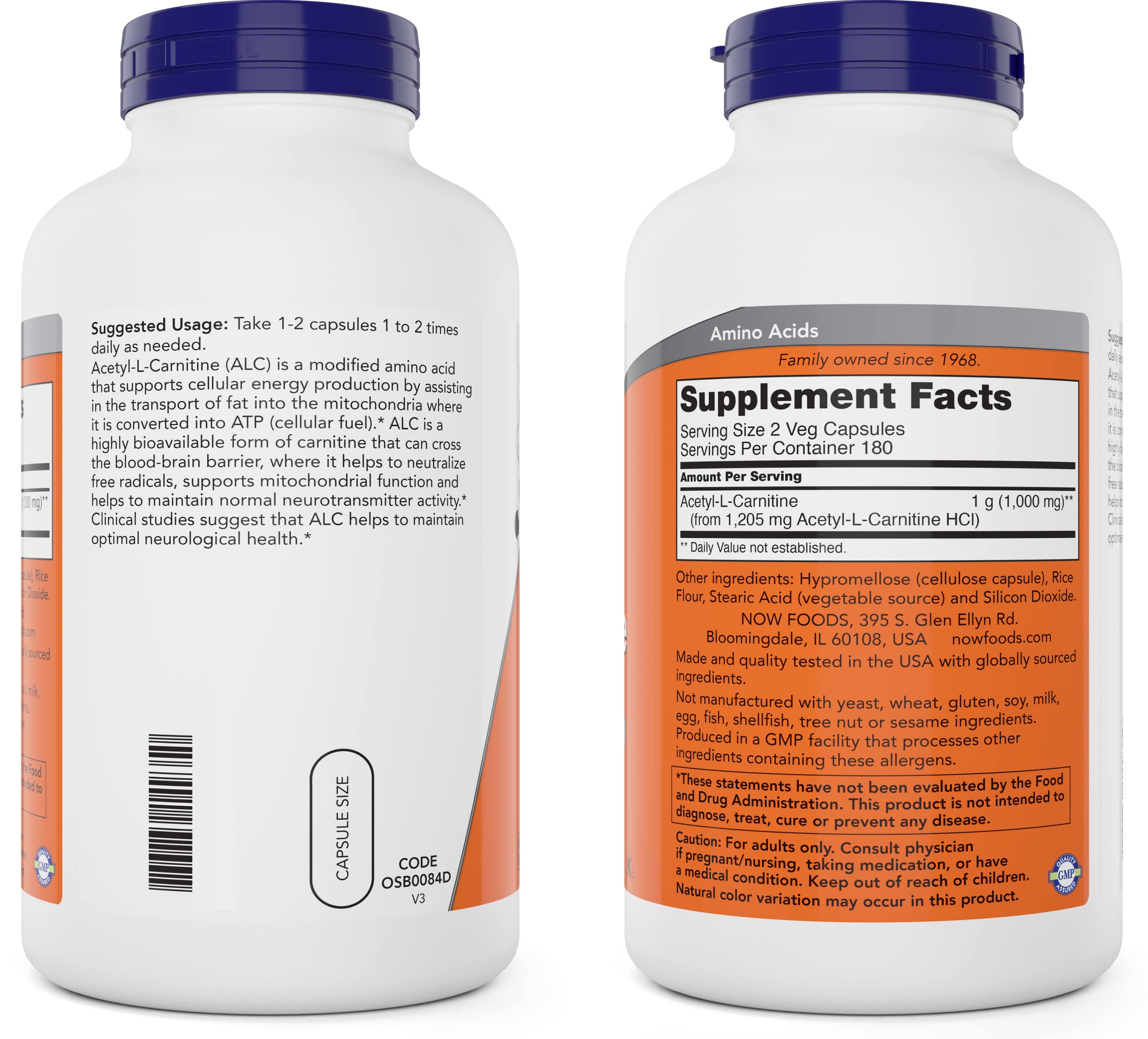Foto 4 pulgar | Acetil L Carnitina De Supplement Now Foods, 500 Mg, 360 Cápsulas Vegetarianas - Venta Internacional.
