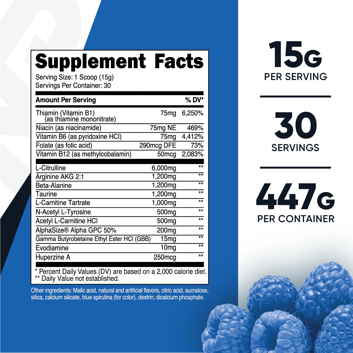 Foto 2 | 30 Porciones De Frambuesa Azul Nutricost Stim-free Para Antes Del Entrenamiento - Venta Internacional.
