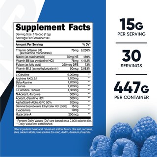 Foto 2 | 30 Porciones De Frambuesa Azul Nutricost Stim-free Para Antes Del Entrenamiento - Venta Internacional.
