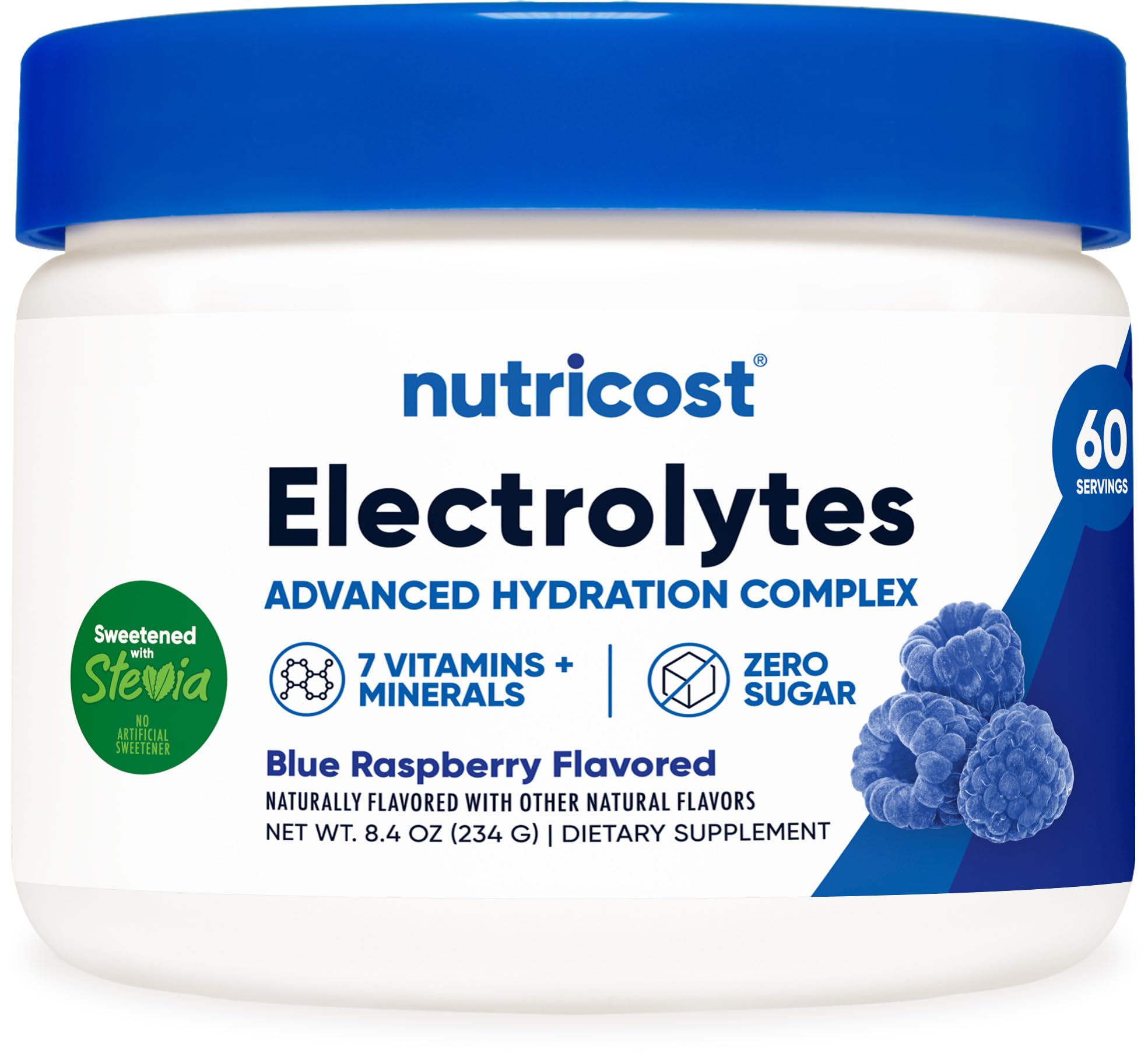 Complejo Electrolítico En Polvo Nutricost Blue Raspberry 60 Serv - Venta Internacional.