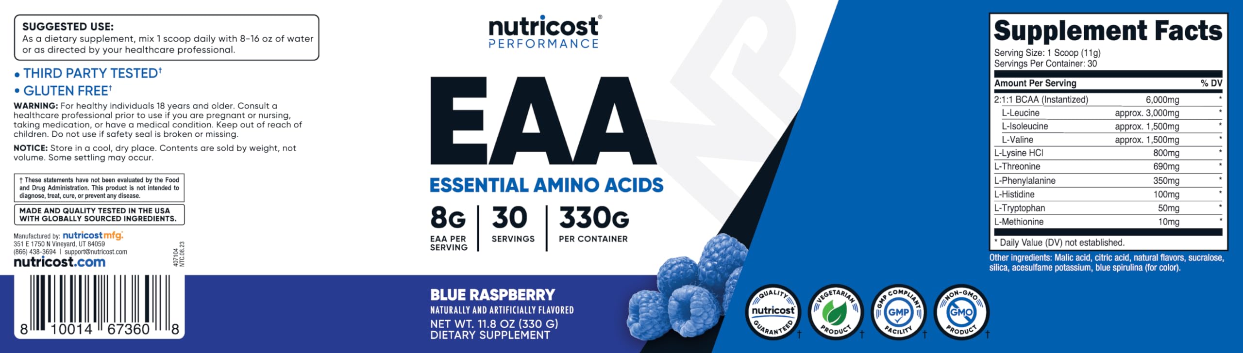 Foto 6 | Eaa Powder Nutricost, 30 Porciones, Sabor A Frambuesa Azul - Venta Internacional.
