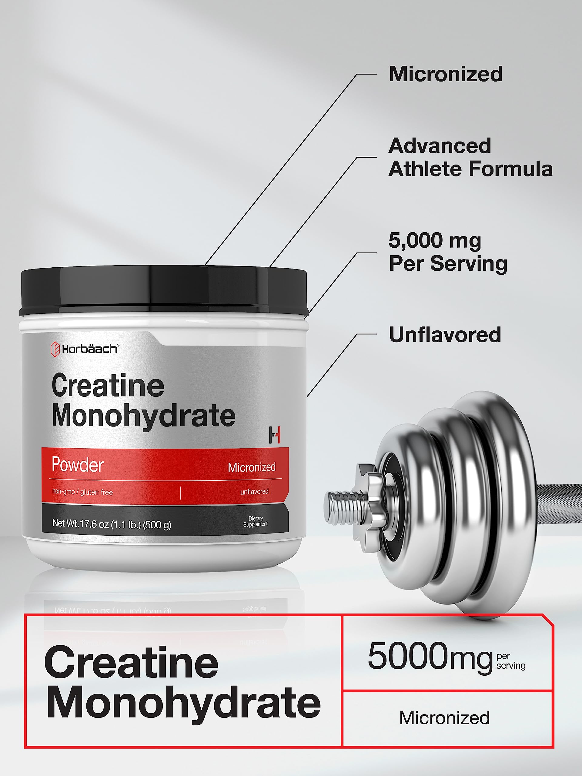 Foto 4 pulgar | Suplemento Horbäach De Monohidrato De Creatina En Polvo 5000 Mg - Venta Internacional.