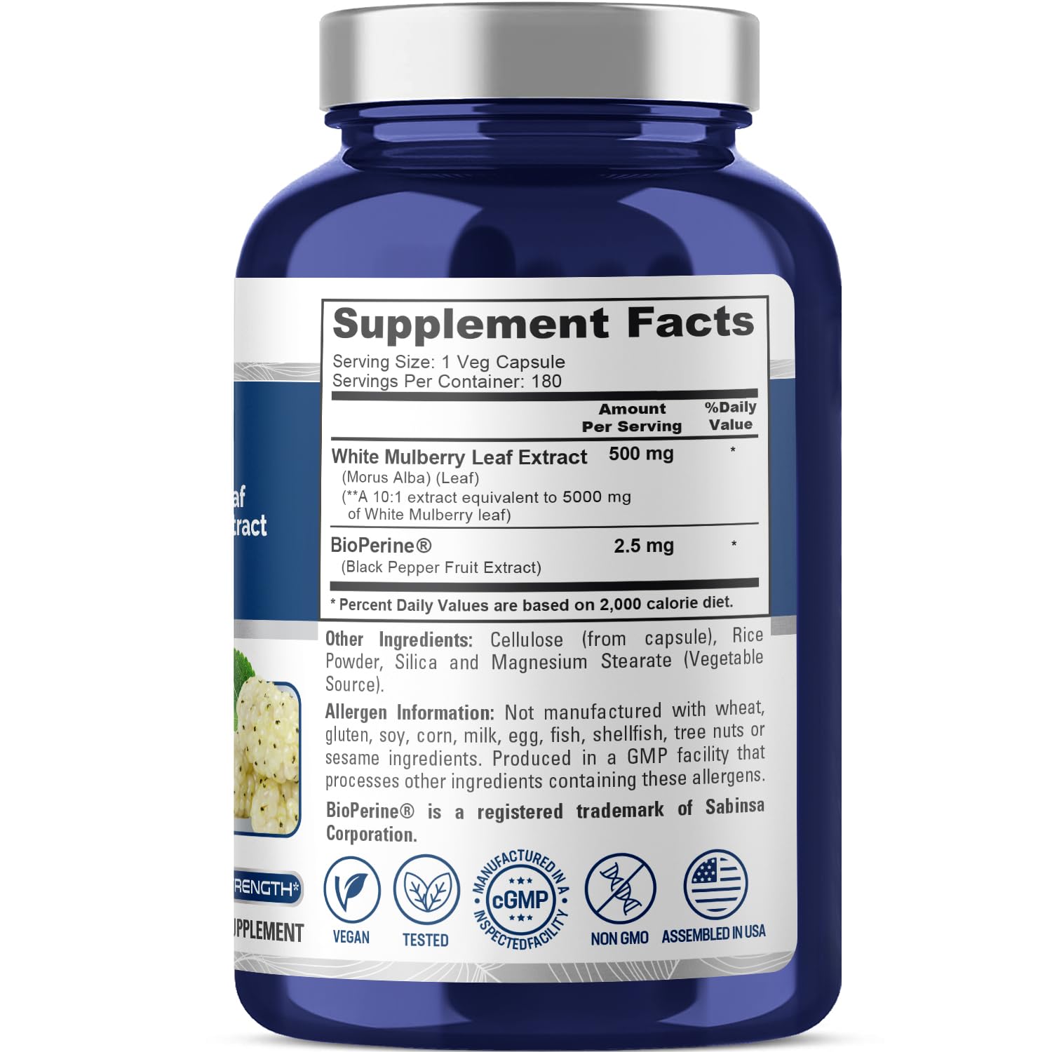 Foto 3 pulgar | Suplemento De Extracto De Hoja De Morera Blanca Nusapure, 5000 Mg, 180 Cápsulas - Venta Internacional.