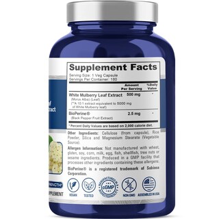 Foto 2 | Suplemento De Extracto De Hoja De Morera Blanca Nusapure, 5000 Mg, 180 Cápsulas - Venta Internacional.
