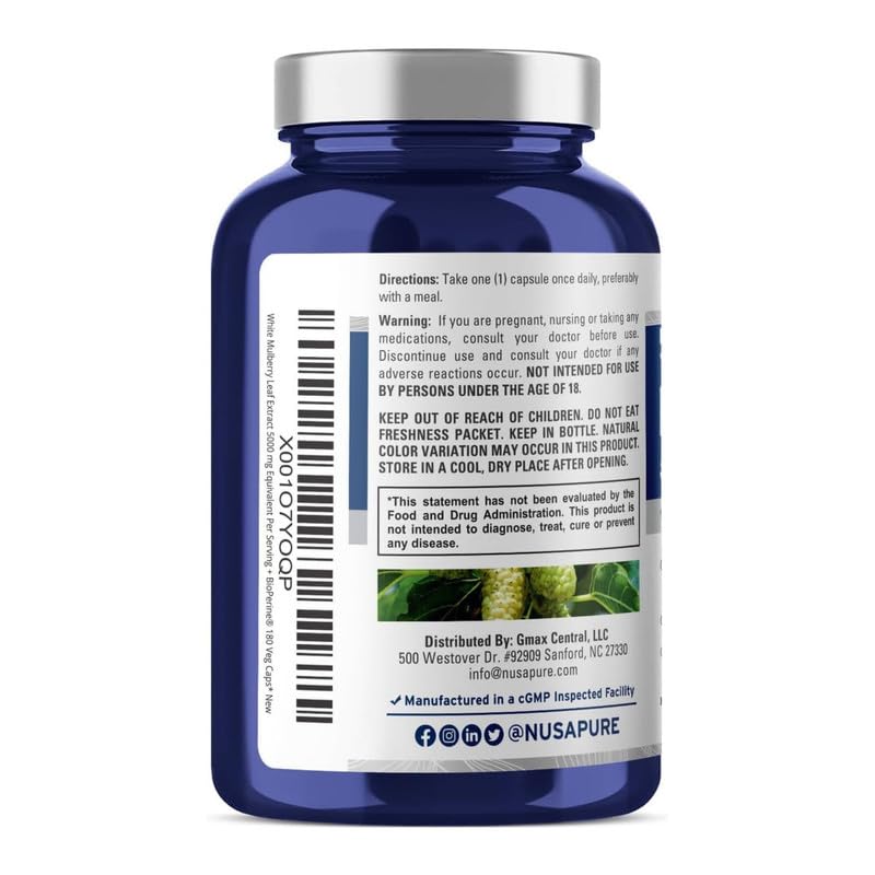 Foto 4 pulgar | Suplemento De Extracto De Hoja De Morera Blanca Nusapure, 5000 Mg, 180 Cápsulas - Venta Internacional.