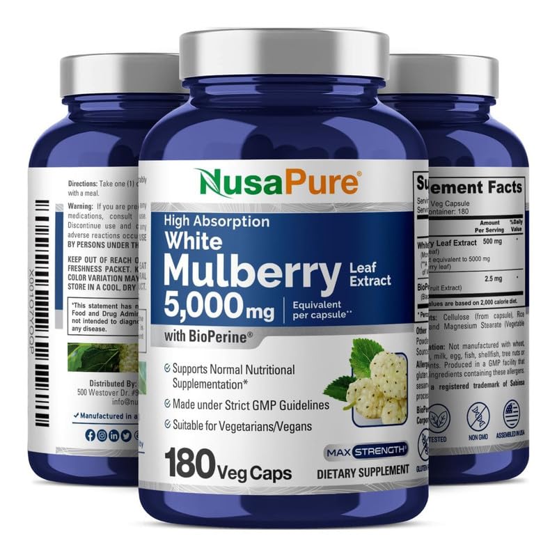 Foto 4 | Suplemento De Extracto De Hoja De Morera Blanca Nusapure, 5000 Mg, 180 Cápsulas - Venta Internacional.