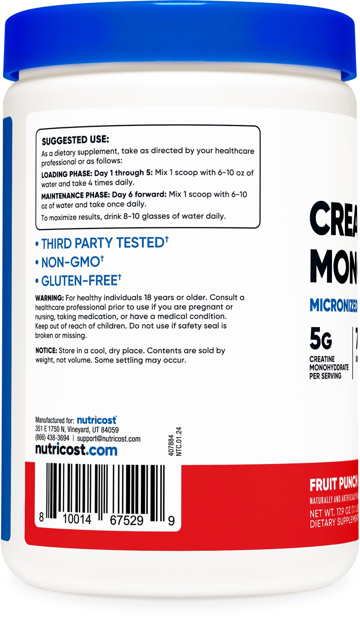 Foto 5 pulgar | Monohidrato De Creatina En Polvo Nutricost Fruit Punch 500 G - Venta Internacional.