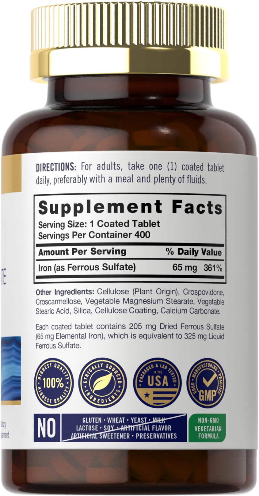 Foto 3 pulgar | Suplemento Carlyle: Sulfato Ferroso De Hierro, 65 Mg, 400 Tabletas - Venta Internacional.