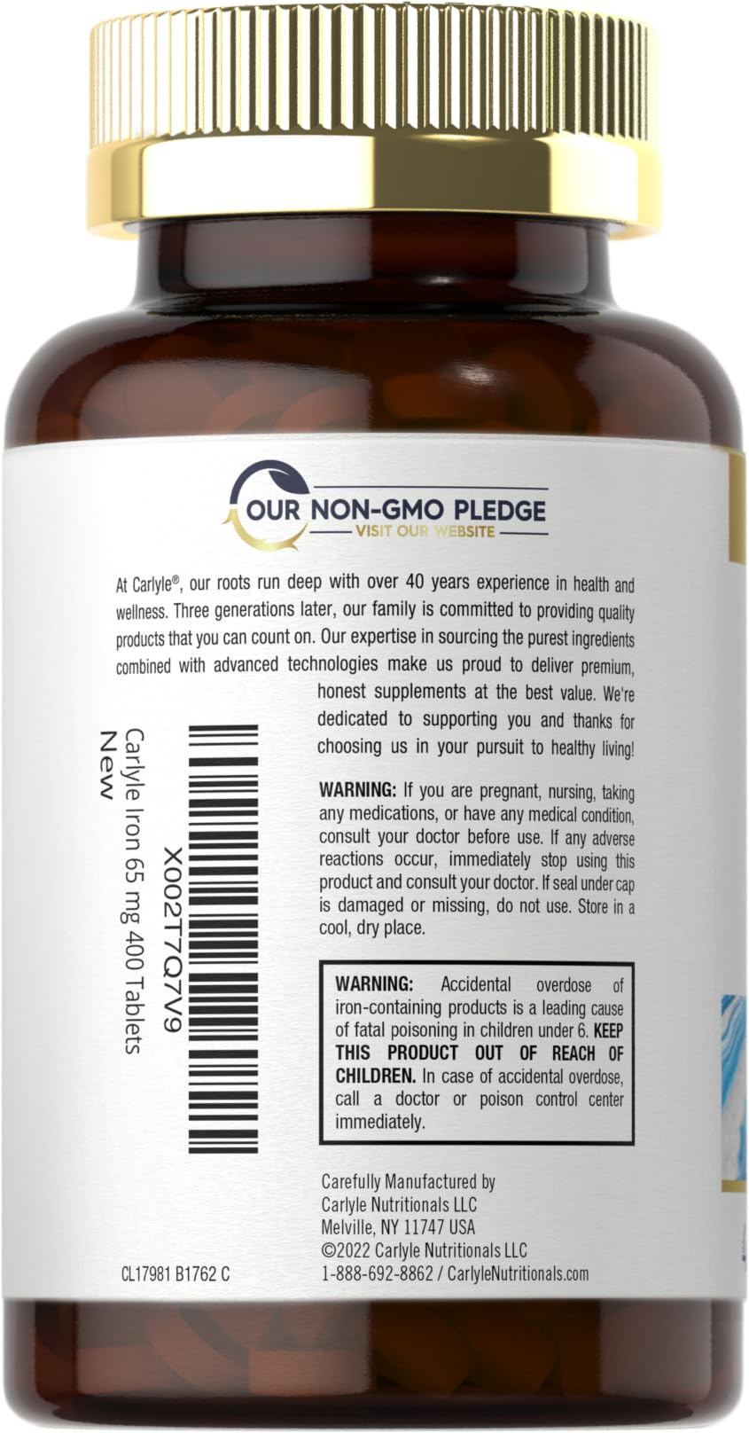 Foto 3 | Suplemento Carlyle: Sulfato Ferroso De Hierro, 65 Mg, 400 Tabletas - Venta Internacional.