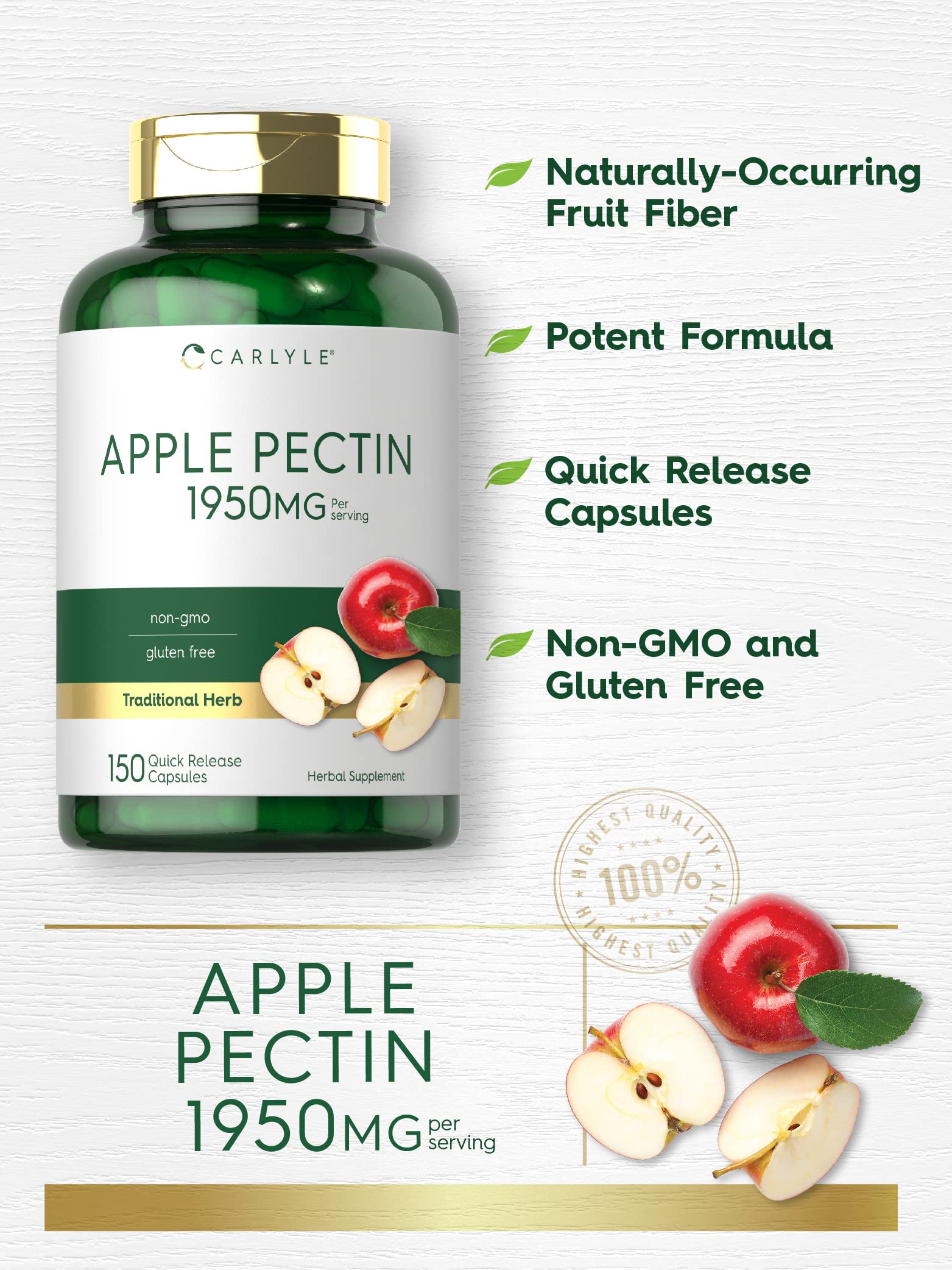 Foto 3 | Suplemento Carlyle Apple Pectina 1950 Mg 150 Cápsulas - Venta Internacional.