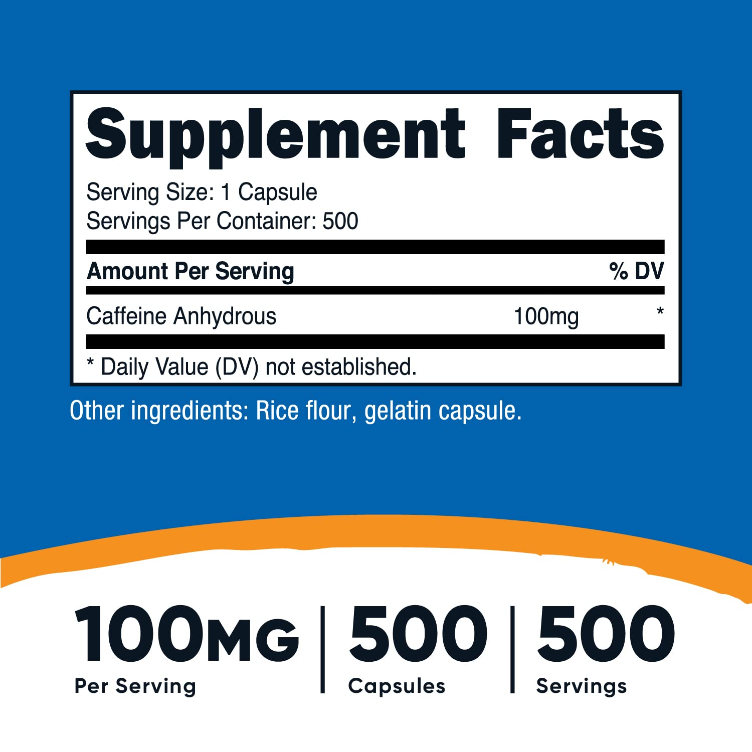 Foto 3 pulgar | Píldoras De Cafeína Nutricost 100 Mg 500 Cápsulas - Venta Internacional.