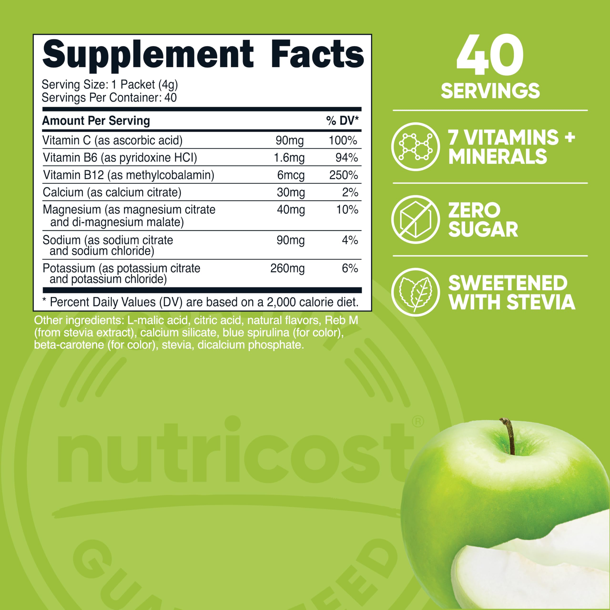 Foto 2 | Paquete De 40 Varillas Nutricost De Electrolytes Complex, Manzana Verde - Venta Internacional.
