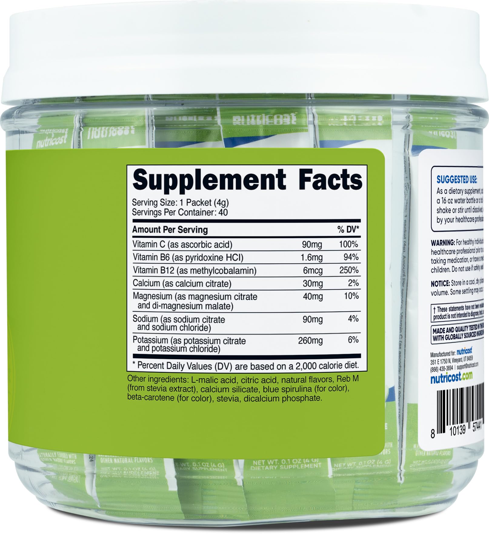 Foto 5 | Paquete De 40 Varillas Nutricost De Electrolytes Complex, Manzana Verde - Venta Internacional.