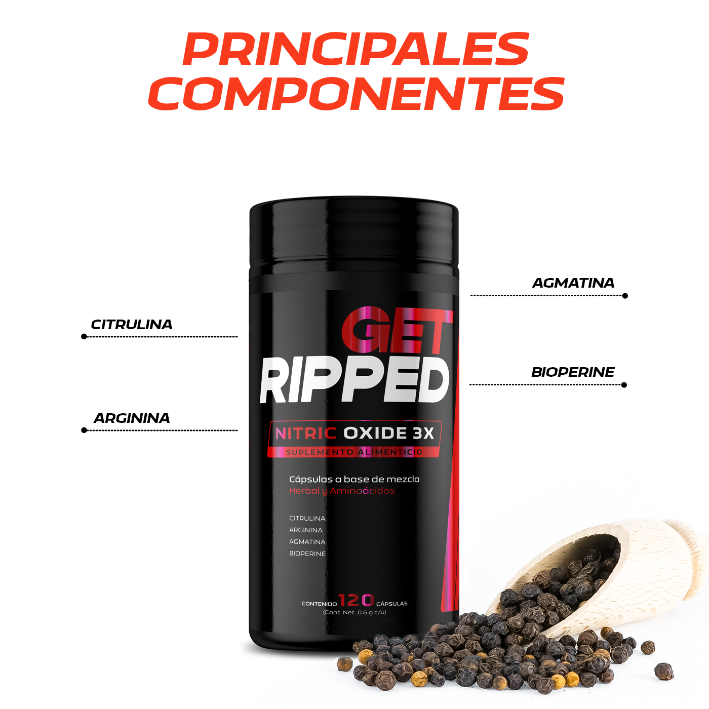 Foto 4 pulgar | Óxido Nítrico 3x 120 Capsulas Arginina Citrulina Get Ripped