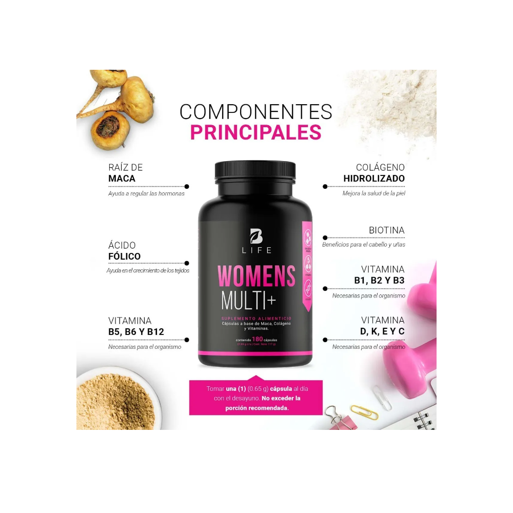 Foto 3 pulgar | Suplemento Alimenticio B Life Multivitamínico de 180 Cápsulas para Mujer
