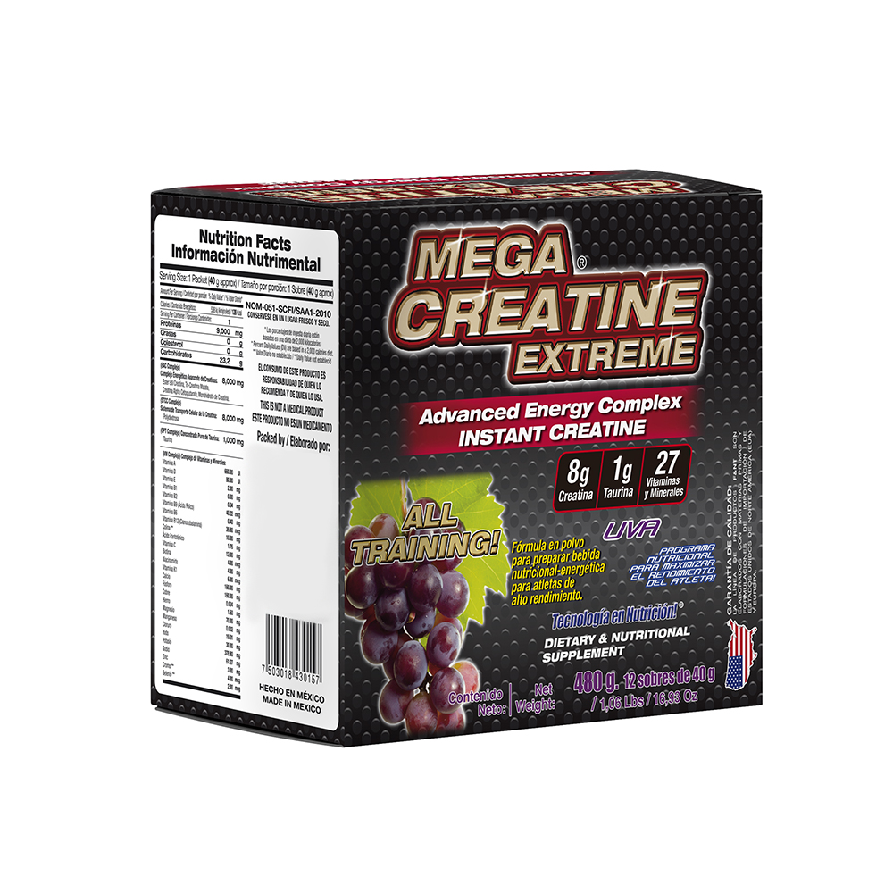 Foto 3 pulgar | Mega Creatine Extreme Food & Nutrition Technologies 12 Sobres de 40gr Sabor Uva