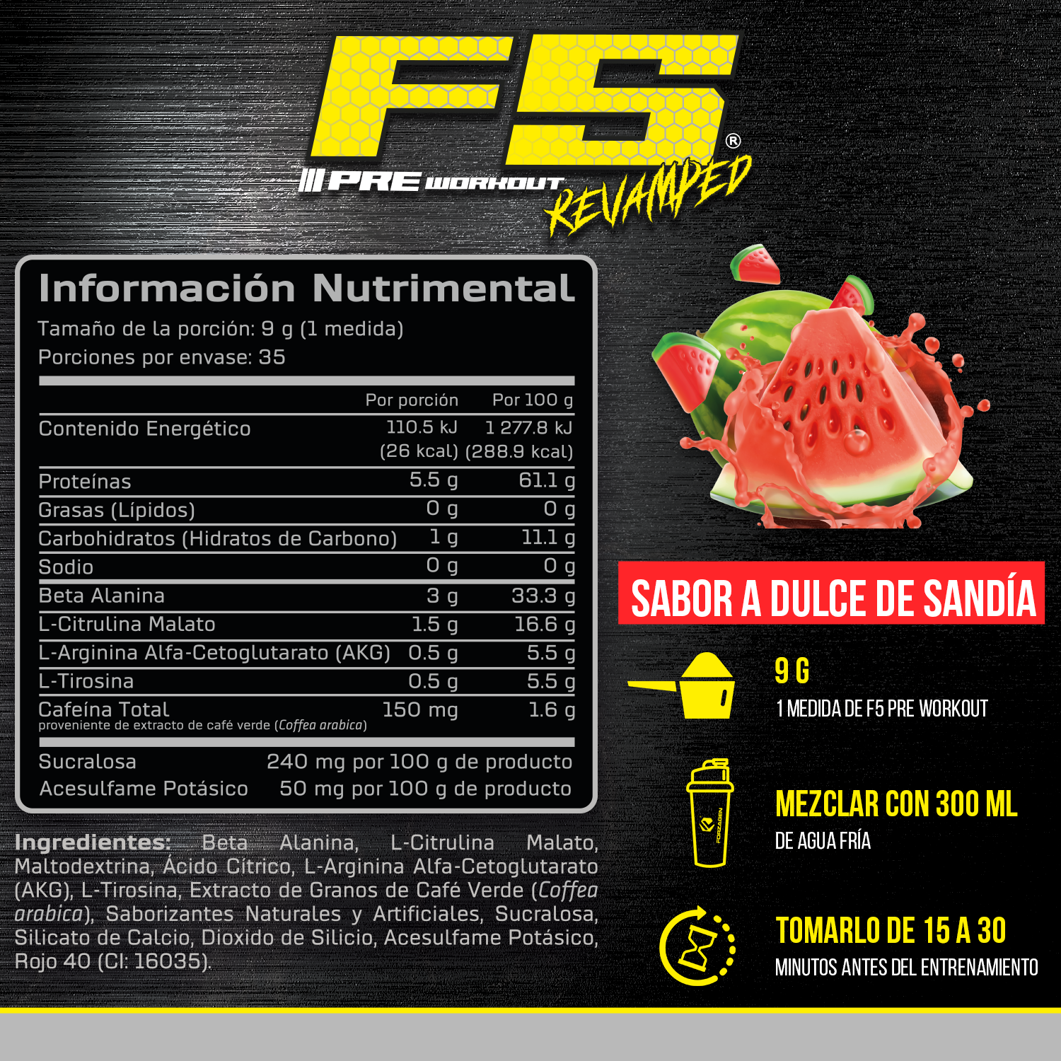 Foto 3 pulgar | Pre-entrenamiento Forzagen F5 Revamped 315 G Aminoácidos para Energía y Concentración Sabor a Dulce de Sandia 35 Serv