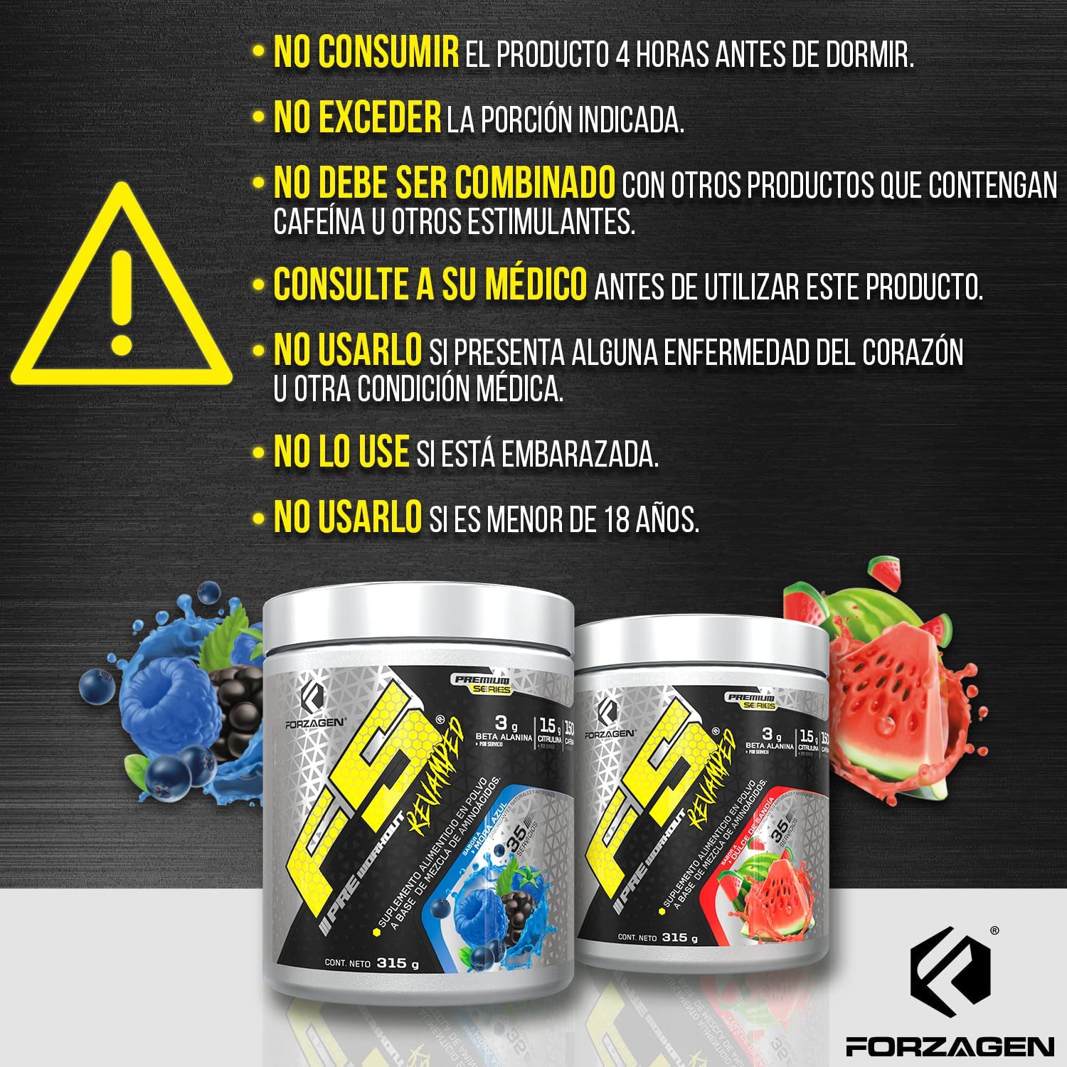 Foto 4 pulgar | Pre-entrenamiento Forzagen F5 Revamped 315 G Aminoácidos para Energía y Concentración Sabor a Dulce de Sandia 35 Serv