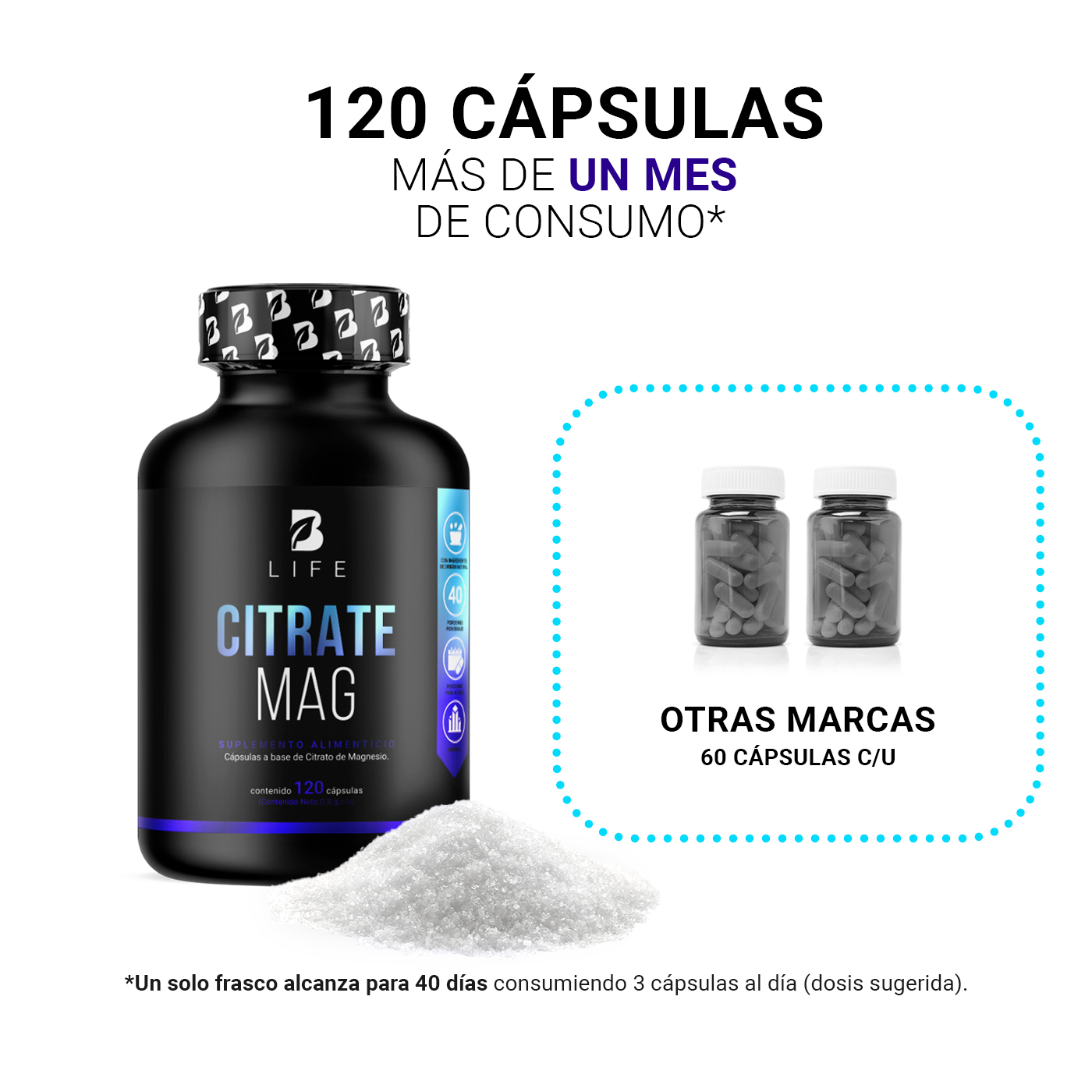Foto 4 | Suplemento Alimenticio B Life Citrato de Magnesio 120 Cápsulas