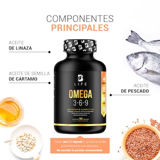 Foto 3 | Omega 3-6-9 Pescado Linaza Cártamo 90 Cápsulas B Life