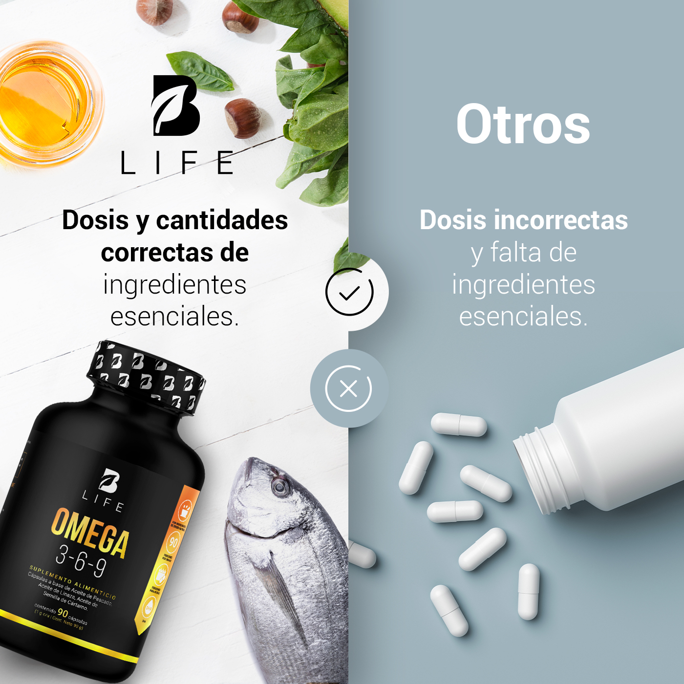 Foto 5 | Omega 3-6-9 Pescado Linaza Cártamo 90 Cápsulas B Life