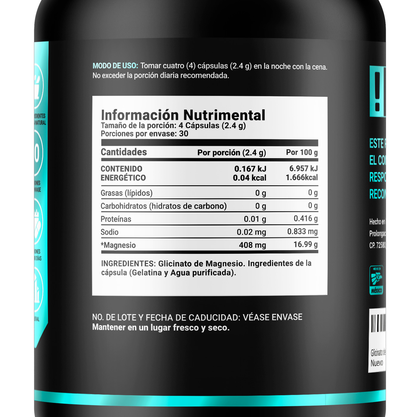 Foto 2 | Glicinato de Magnesio 408 mg 120 Cápsulas B Life