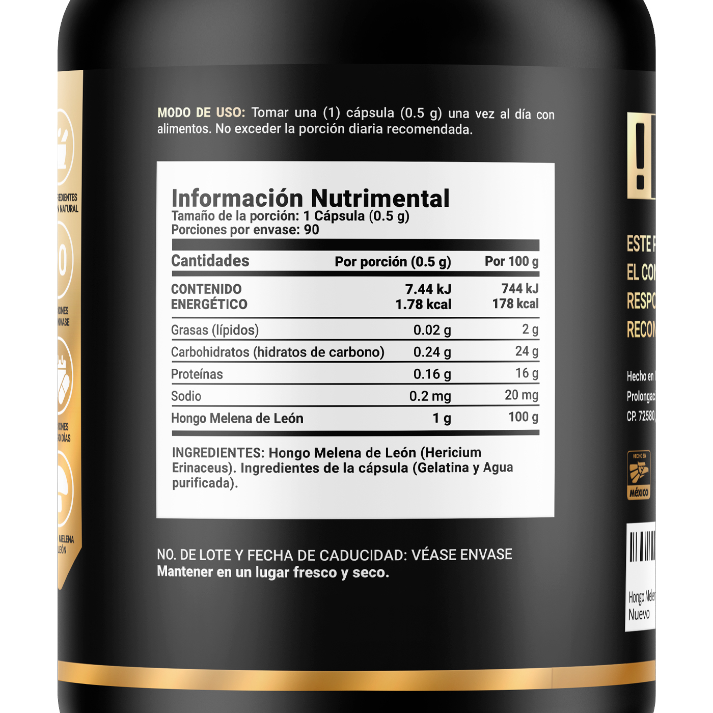 Foto 2 | Suplemento Alimenticio Hongo Melena de León Puro 90 Cápsulas Ingredientes Naturales Lions Mane Blend B Life