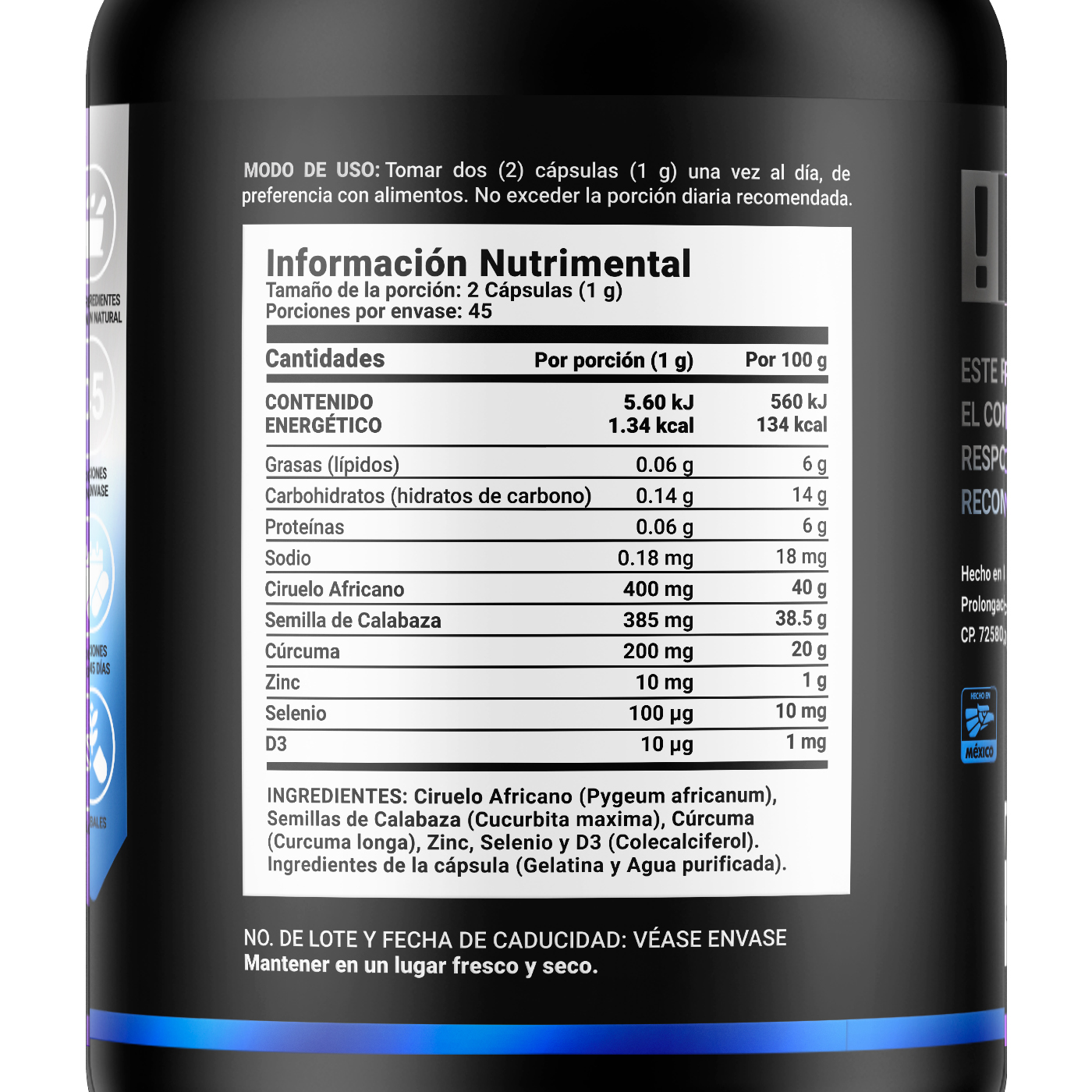 Foto 3 pulgar | Fórmula de Ciruelo Africano y Selenio Ingredientes Naturales de 1000 mg por Porción de 90 Cápsulas Pros Blend B Life