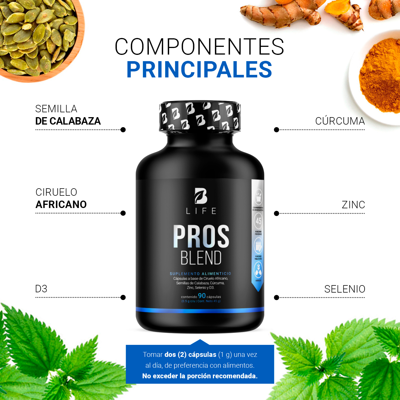 Foto 4 pulgar | Fórmula de Ciruelo Africano y Selenio Ingredientes Naturales de 1000 mg por Porción de 90 Cápsulas Pros Blend B Life