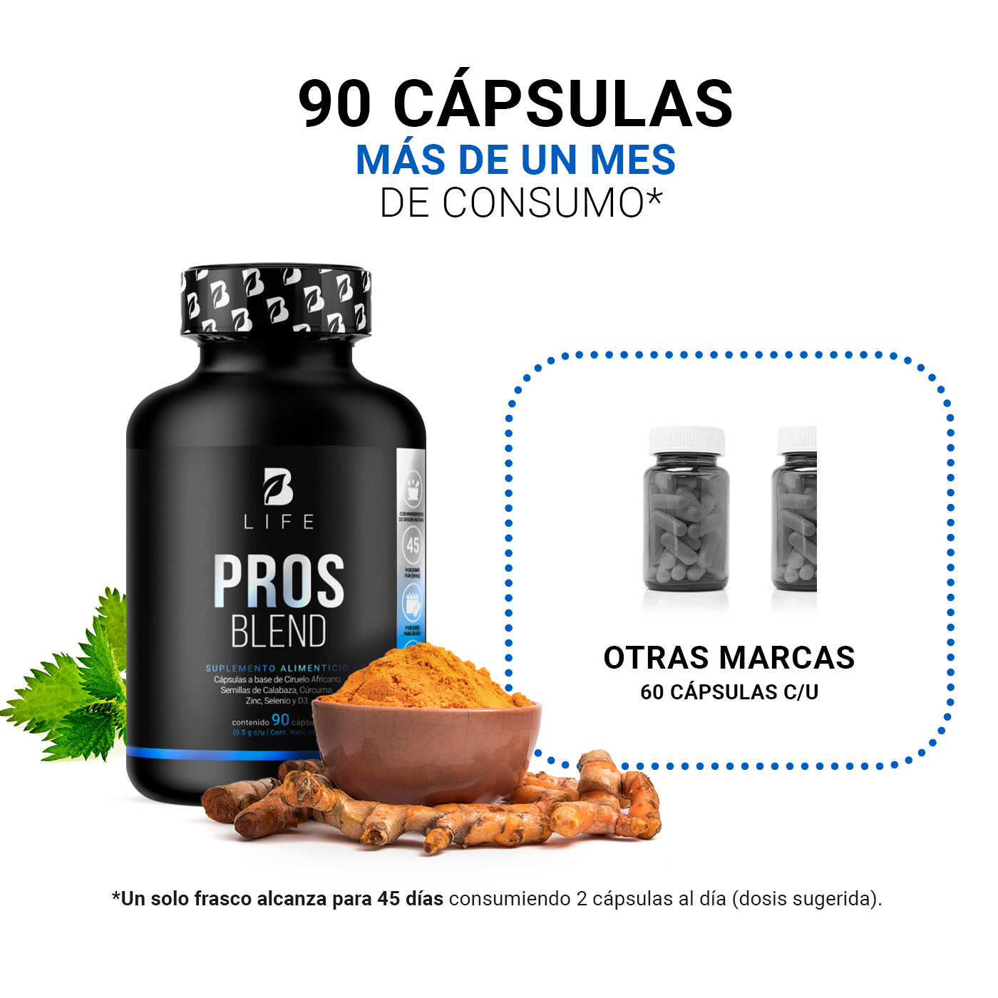 Foto 5 pulgar | Fórmula de Ciruelo Africano y Selenio Ingredientes Naturales de 1000 mg por Porción de 90 Cápsulas Pros Blend B Life