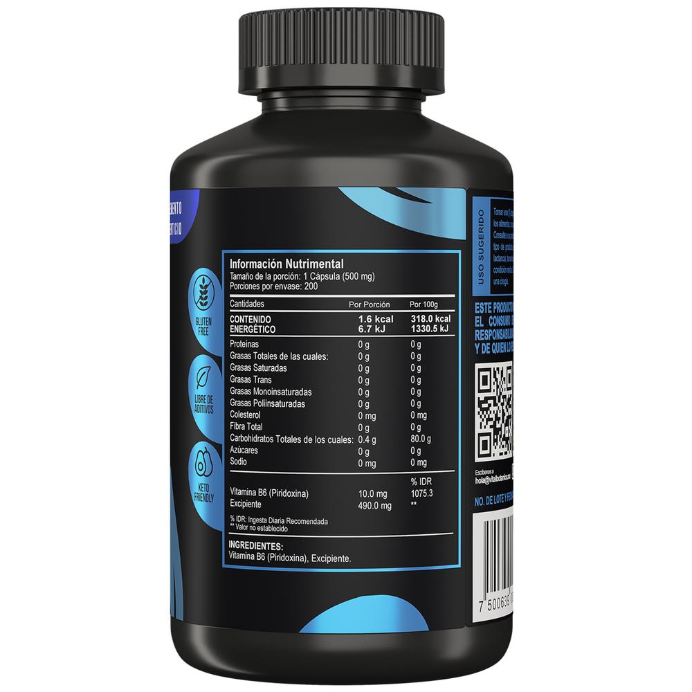 Foto 2 | Suplemento Alimenticio VitalBotanics Vitamina B6 Piridoxina 200 Cápsulas