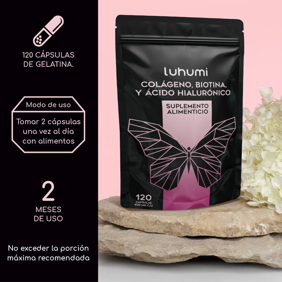 Foto 3 pulgar | Suplemento Alimenticio Luhumi Biotina Colágeno 120 Cápsulas