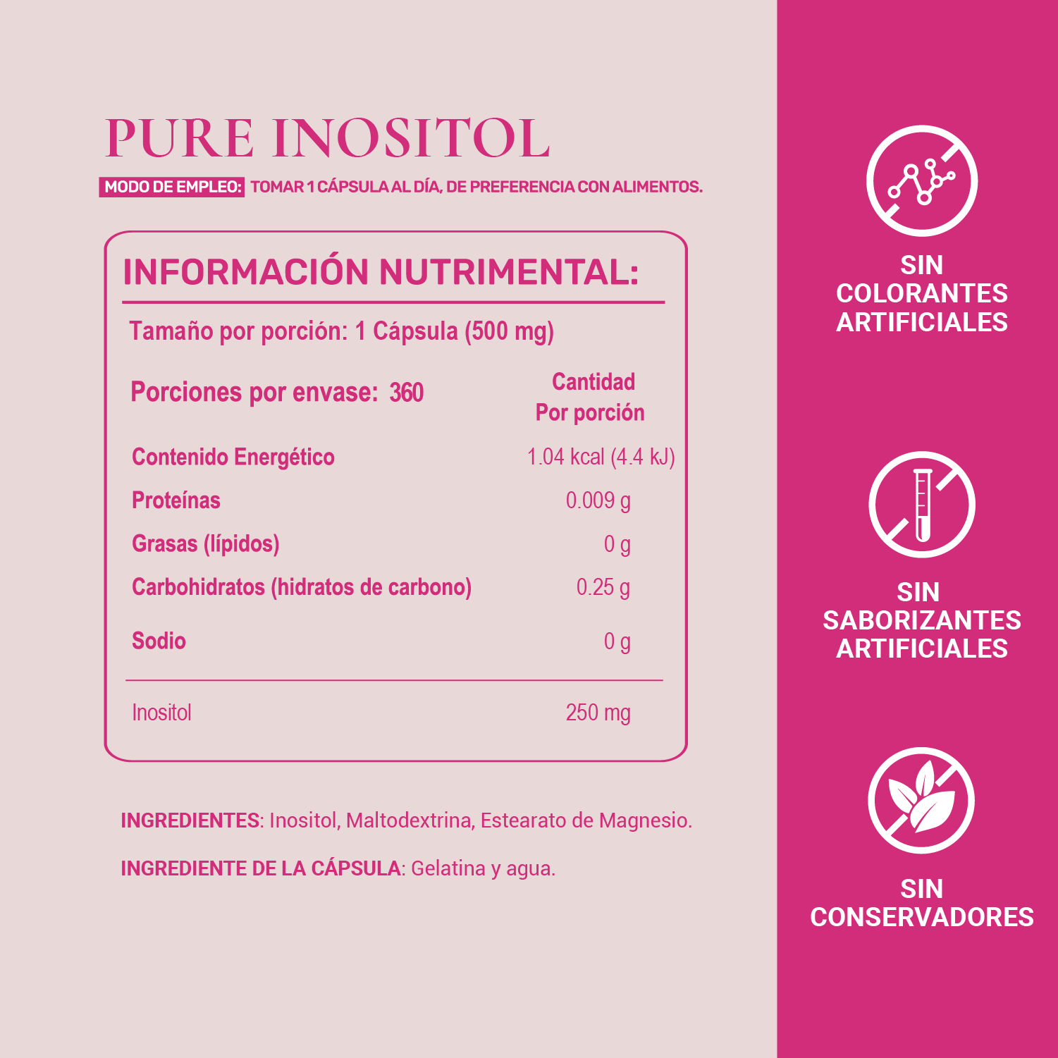 Foto 4 pulgar | Suplemento Alimenticio Life 360+ Pure Inositol 360 Cápsulas