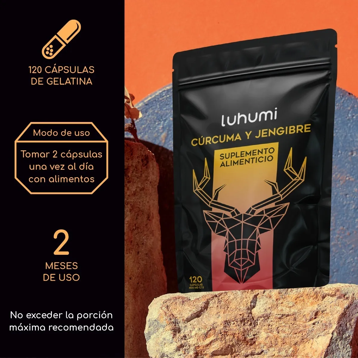 Foto 3 pulgar | Jengibre Cúrcuma Suplemento Alimenticio Luhumi 120 Cápsulas