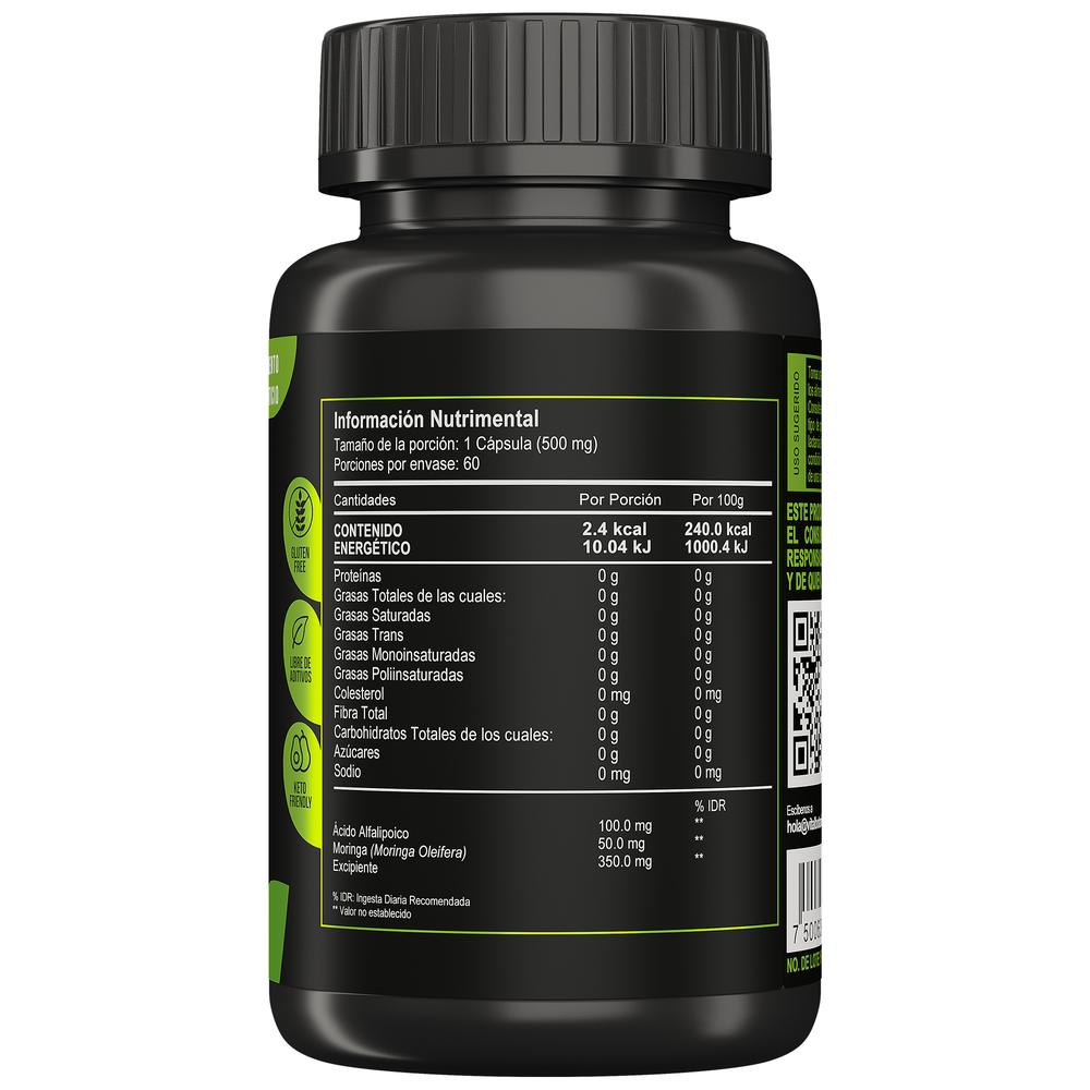 Foto 3 pulgar | Suplemento Alimenticio VitalBotanics Ácido Alfa Lipoico + Moringa 60 Cápsulas