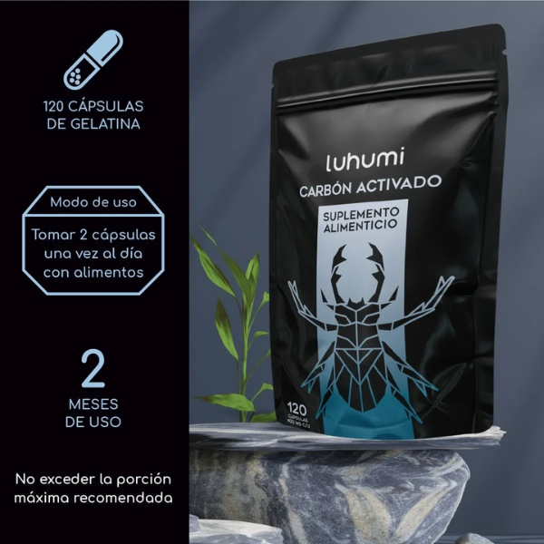 Foto 3 pulgar | Carbón Activado Suplemento Alimenticio Luhumi 120 Cápsulas