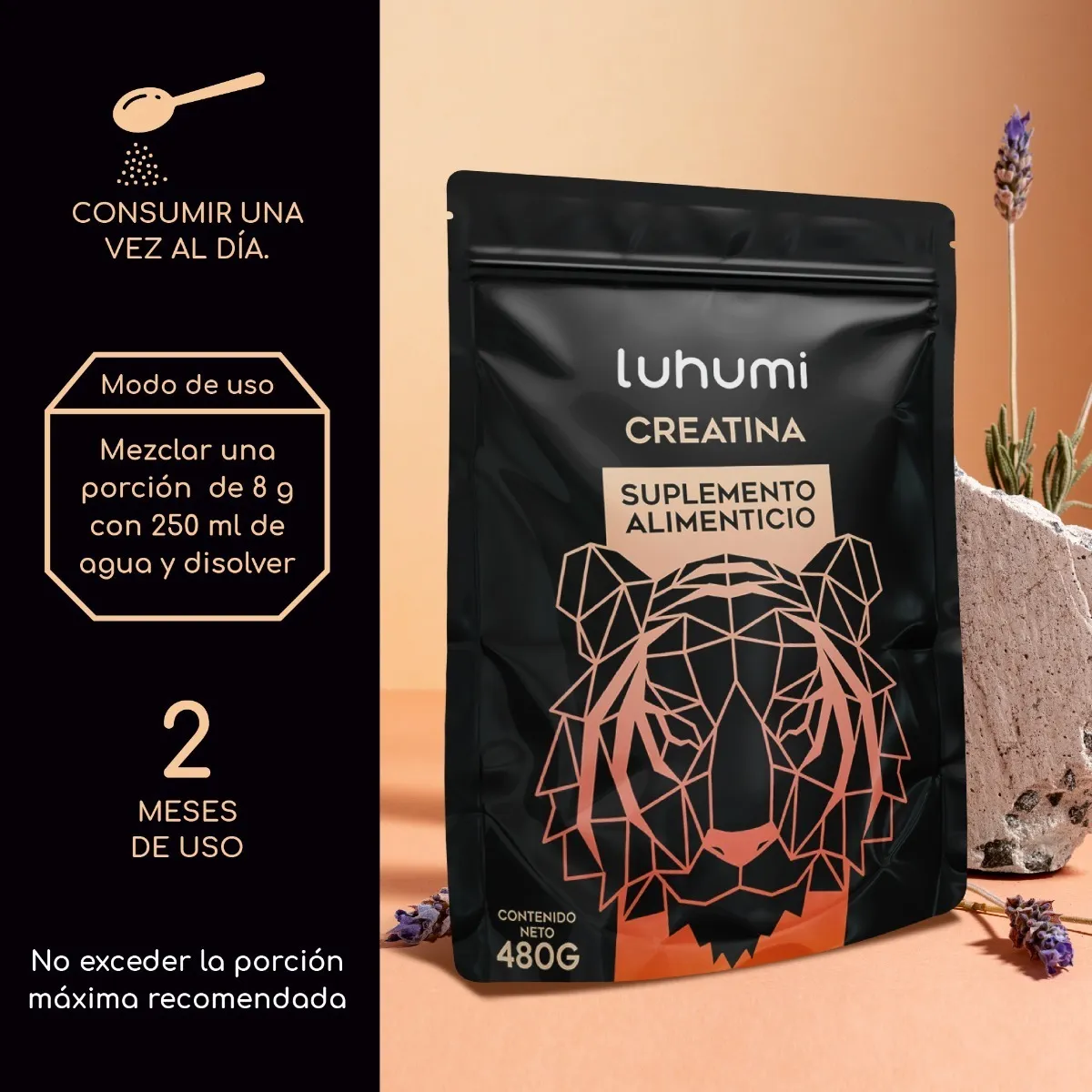 Foto 3 pulgar | Creatina Suplemento Alimenticio Luhumi Polvo 480grs