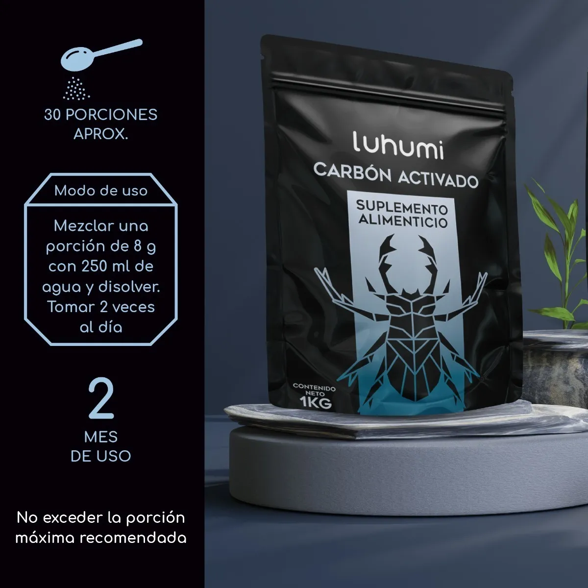 Foto 3 pulgar | Carbón Activado Suplemento Alimenticio Luhumi Polvo 1kg