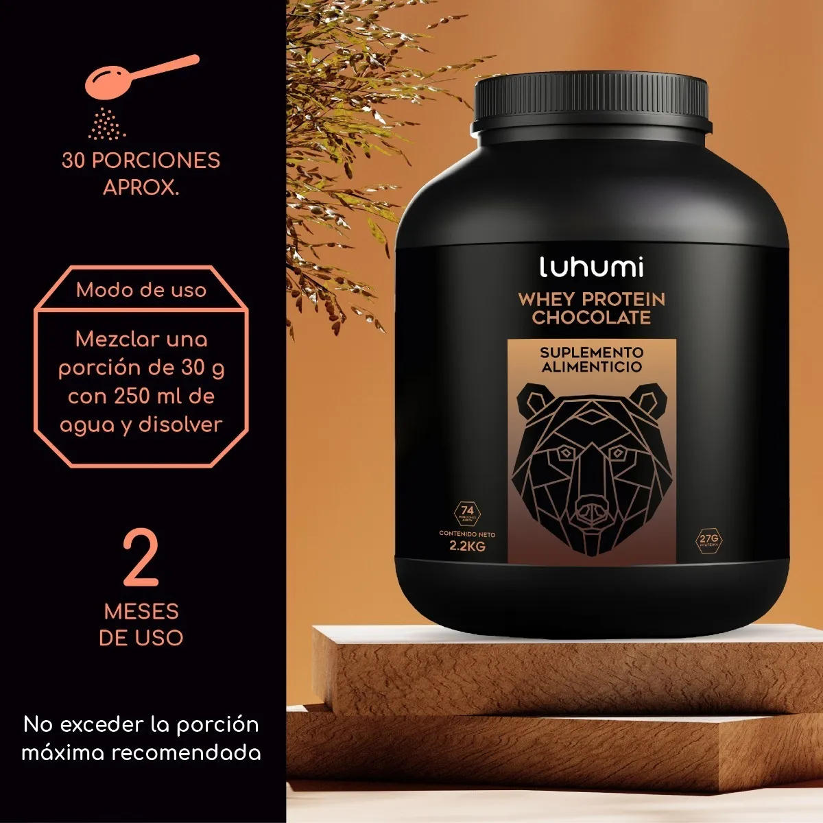 Foto 3 pulgar | Suplemento Whey Protein Luhumi sabor Chocolate 2.2 Kg