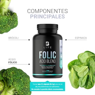 Foto 4 | Ácido Fólico de 240 Cápsulas con Brócoli y Espinaca Ingredientes Naturales Folic Acid Blend B Life
