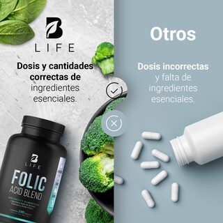 Foto 6 | Ácido Fólico de 240 Cápsulas con Brócoli y Espinaca Ingredientes Naturales Folic Acid Blend B Life