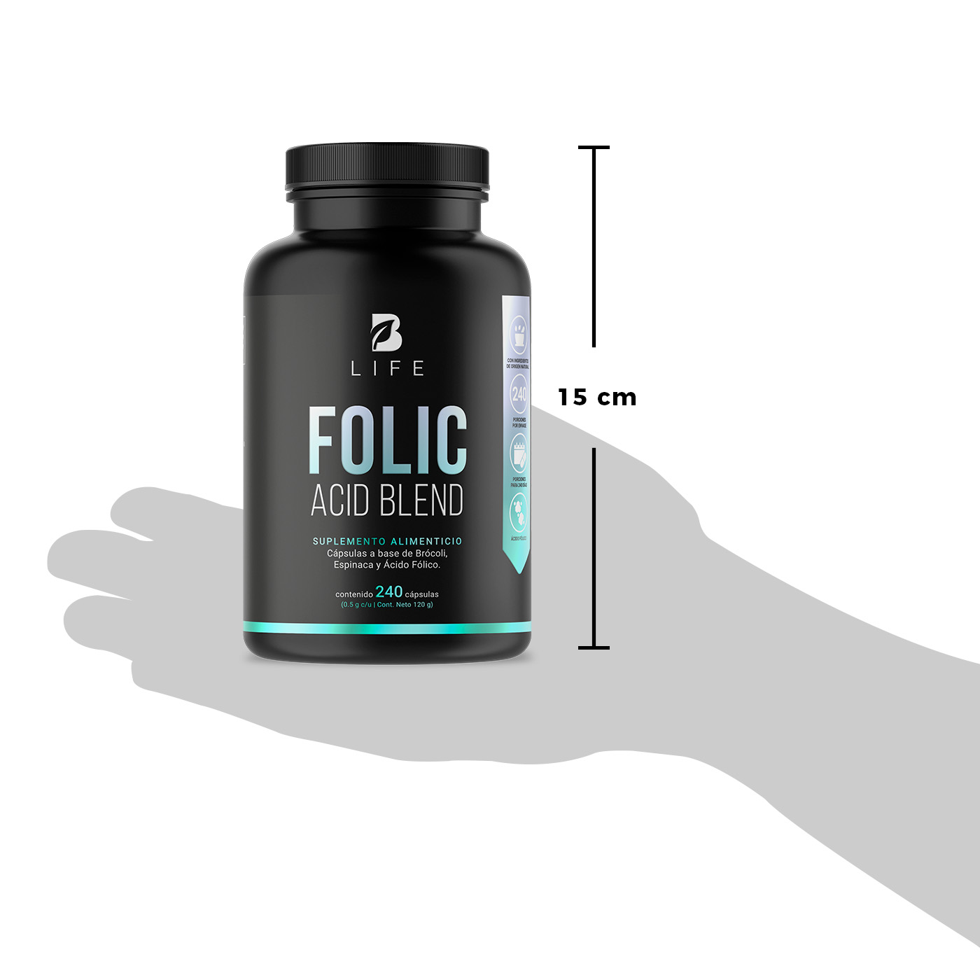 Foto 8 pulgar | Ácido Fólico de 240 Cápsulas con Brócoli y Espinaca Ingredientes Naturales Folic Acid Blend B Life