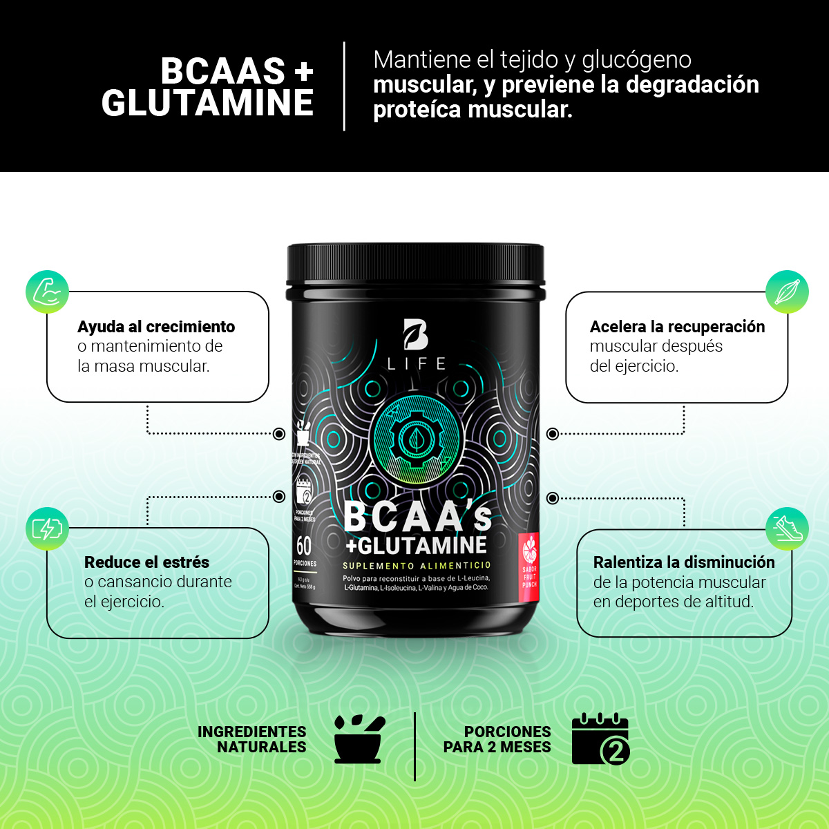 Foto 3 | Suplemento Alimenticio B Life Bcaa's + Glutamine 60 Porciones