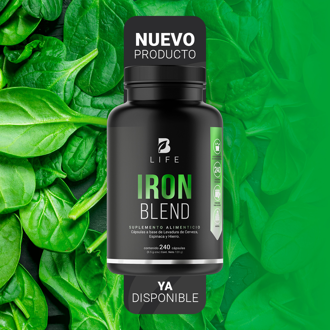 Foto 4 pulgar | Hierro de 240 Cápsulas con Levadura de Cerveza y Espinaca Ingredientes Naturales Iron Blend B Life