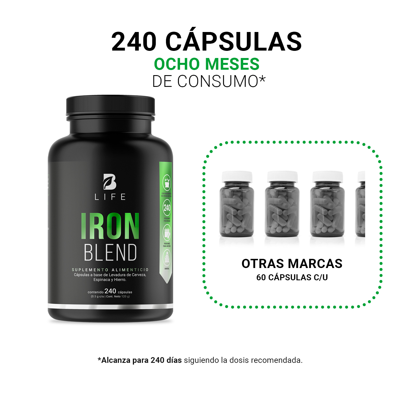 Foto 5 | Hierro de 240 Cápsulas con Levadura de Cerveza y Espinaca Ingredientes Naturales Iron Blend B Life